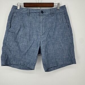 Flint and Tinder Mens 32‎ Blue Chambray Shorts Casual Flat Front Huckberry 7"